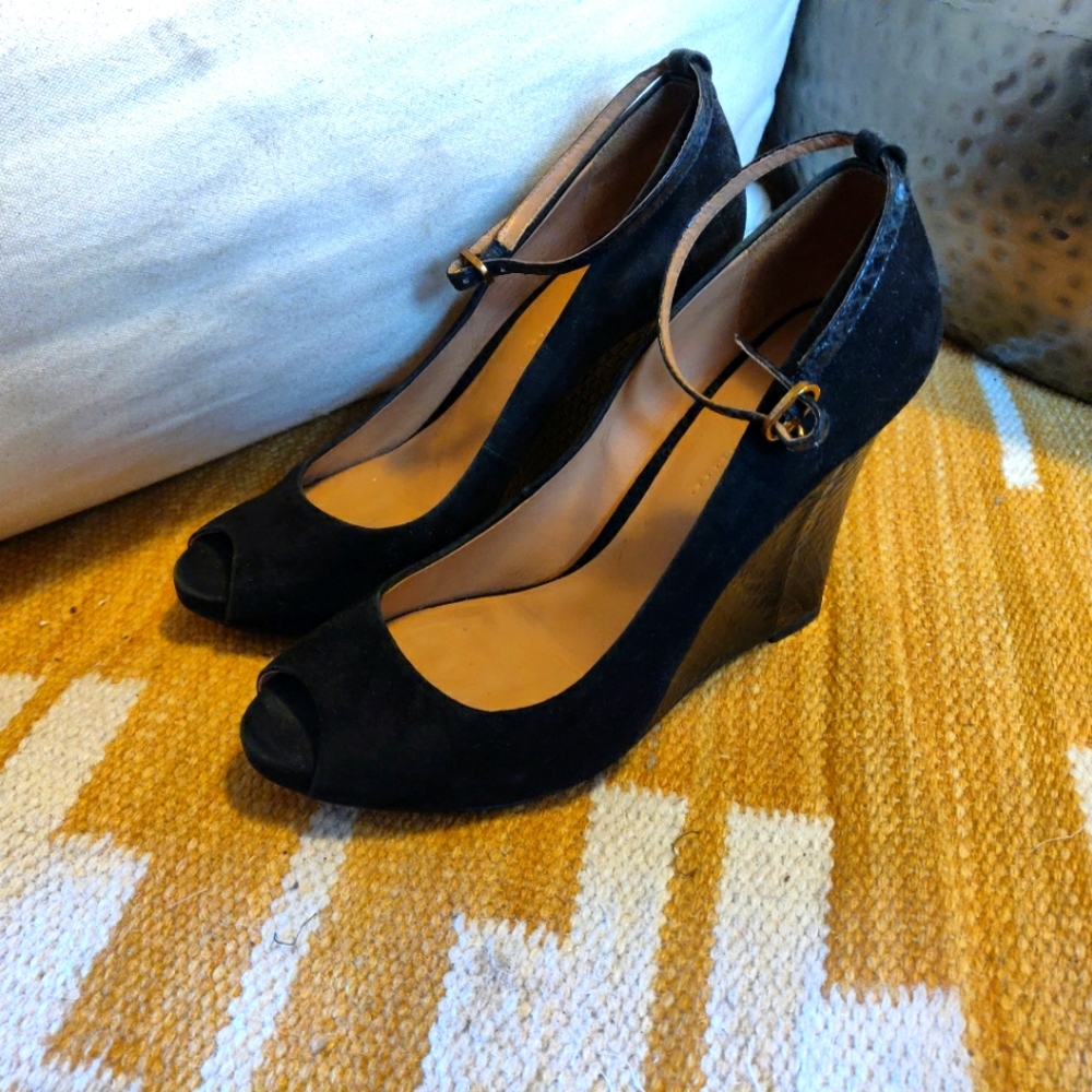 Aerin Black Suede Strappy Wedge